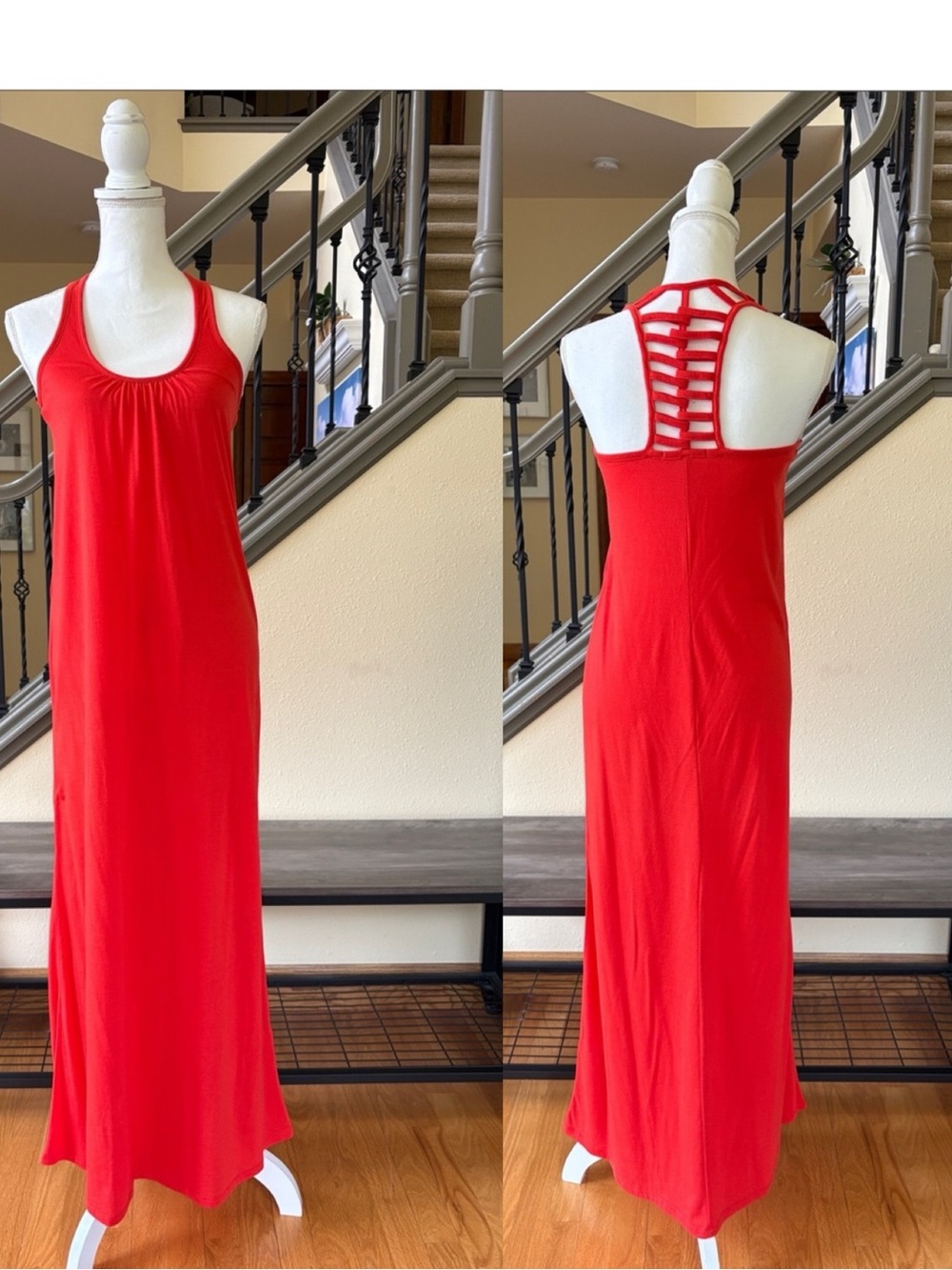 Forever 21 Red/Orange Sleeveless Racerback Maxi Dress Size Small